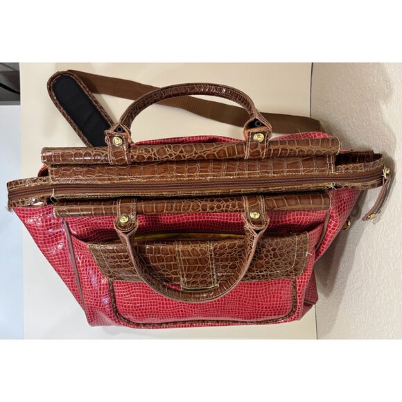 Samantha Brown Maroon Crocodile Embossed Weekender Carry On Dowel Travel Bag - Picture 5 of 11